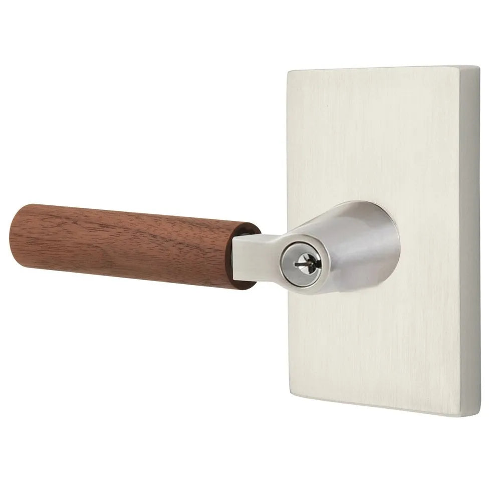 Emtek Select L-Square Dark Walnut Lever with Modern Rectangular Rosette Satin Nickel