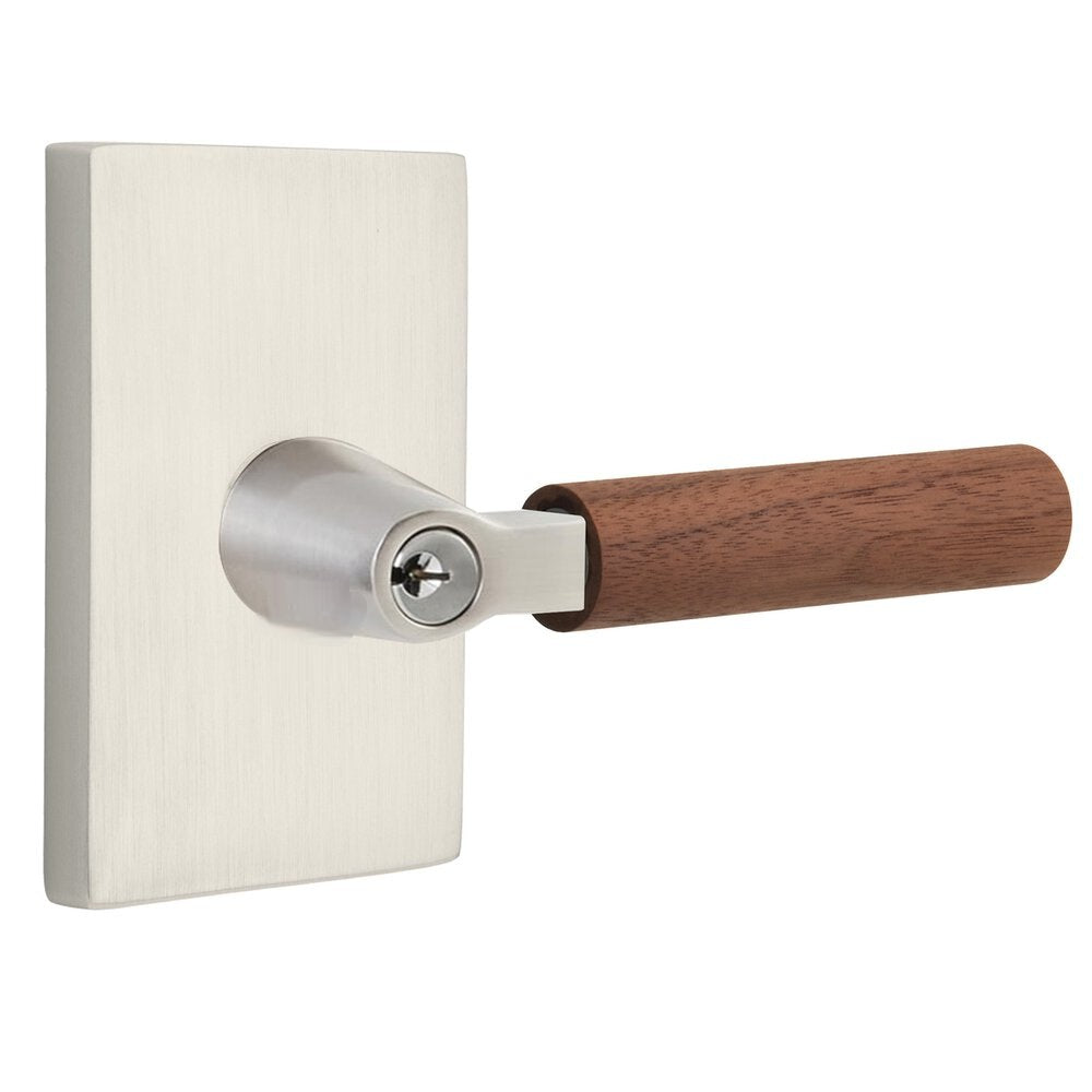 Emtek Select L-Square Dark Walnut Lever with Modern Rectangular Rosette Satin Nickel