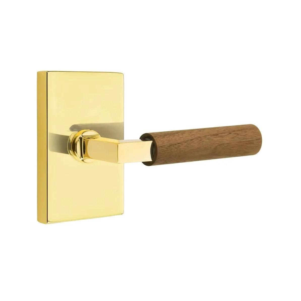 Emtek Select L-Square Dark Walnut Lever with Modern Rectangular Rosette Unlacquered Brass