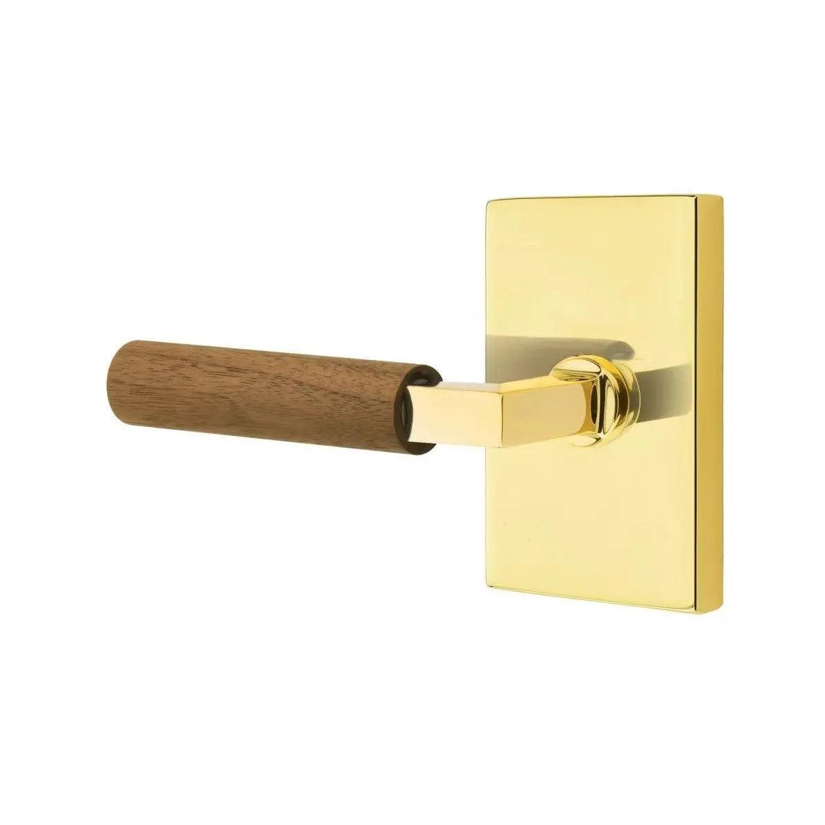 Emtek Select L-Square Dark Walnut Lever with Modern Rectangular Rosette Unlacquered Brass