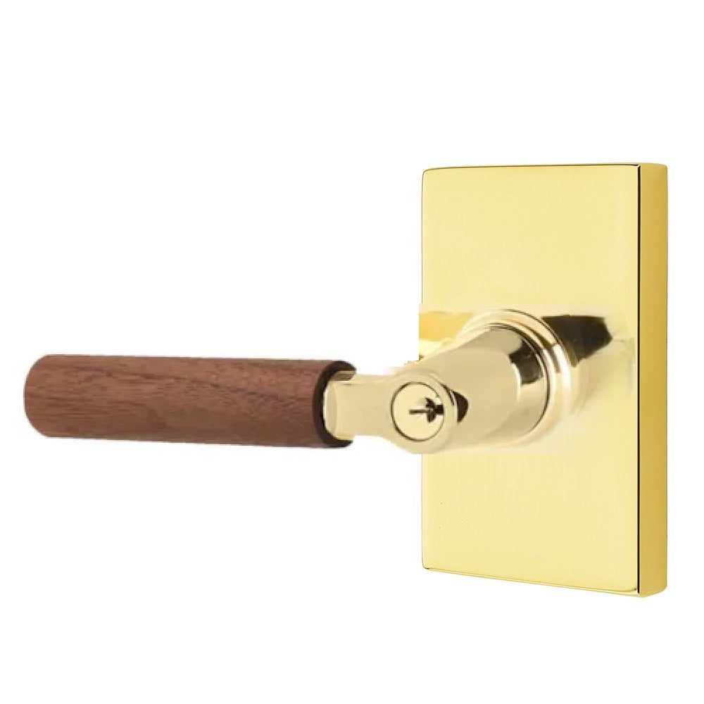Emtek Select L-Square Dark Walnut Lever with Modern Rectangular Rosette Unlacquered Brass
