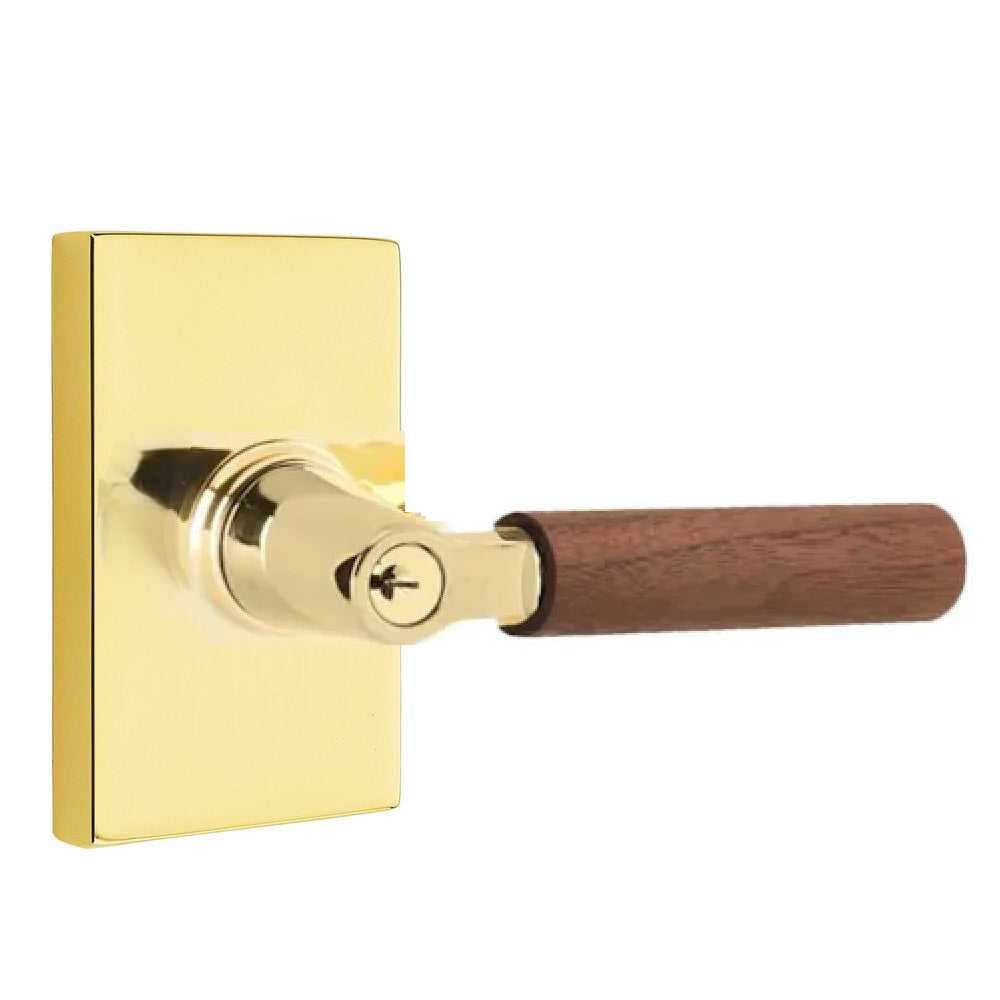 Emtek Select L-Square Dark Walnut Lever with Modern Rectangular Rosette Unlacquered Brass