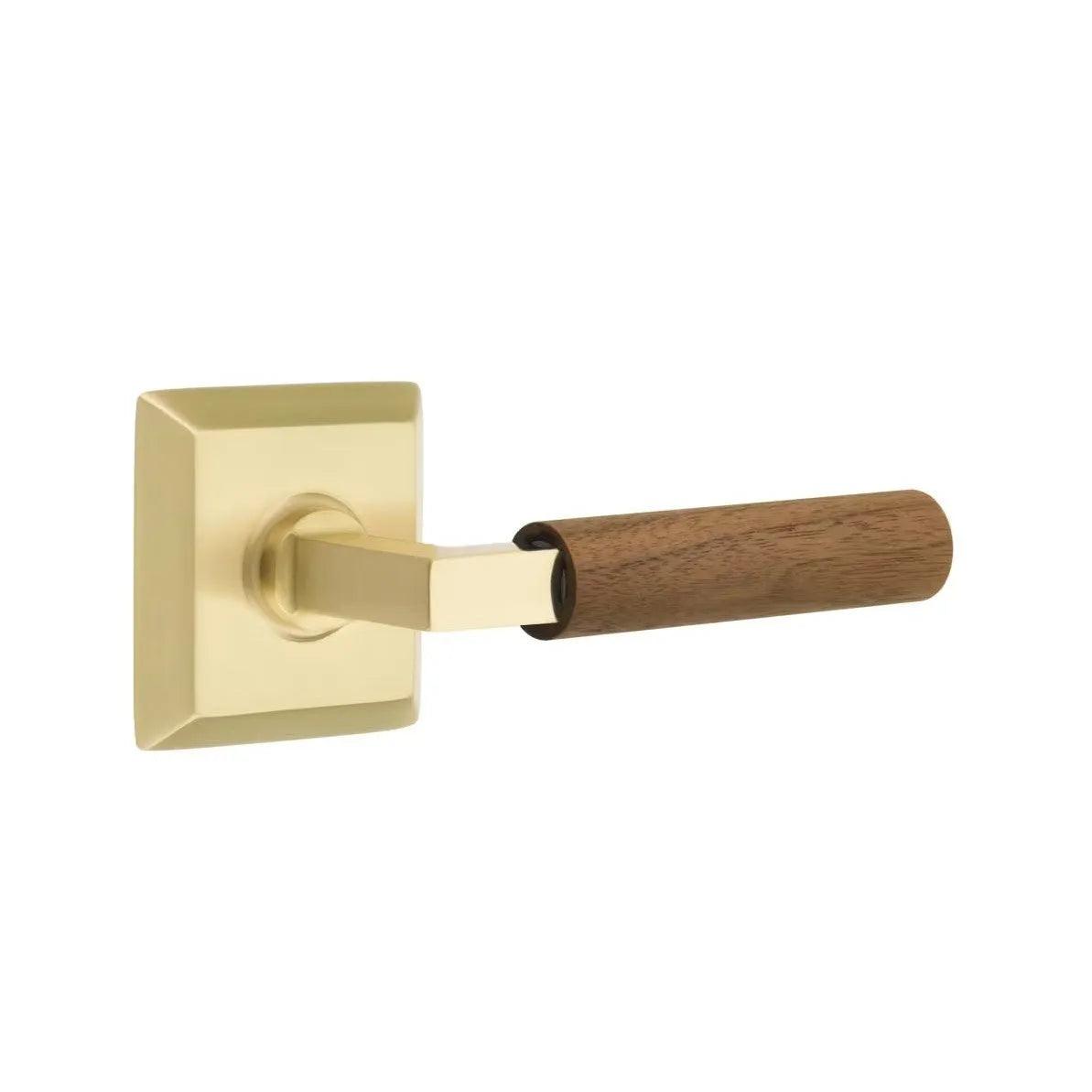 Emtek Select L-Square Dark Walnut Lever with Quincy Rosette Satin Brass
