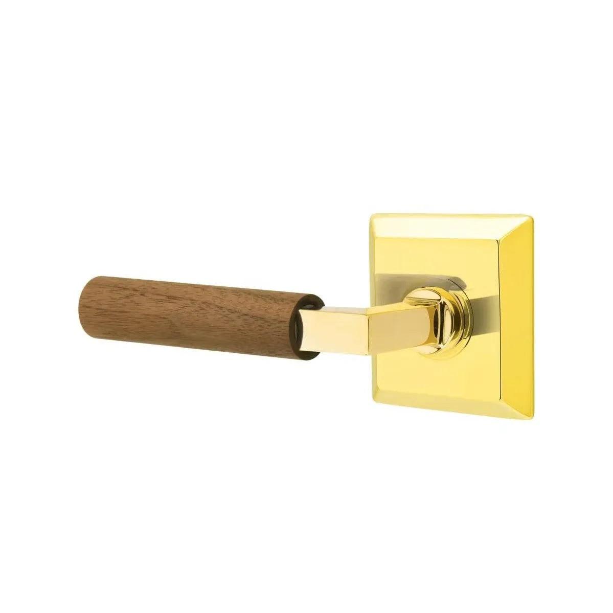 Emtek Select L-Square Dark Walnut Lever with Quincy Rosette Unlacquered Brass