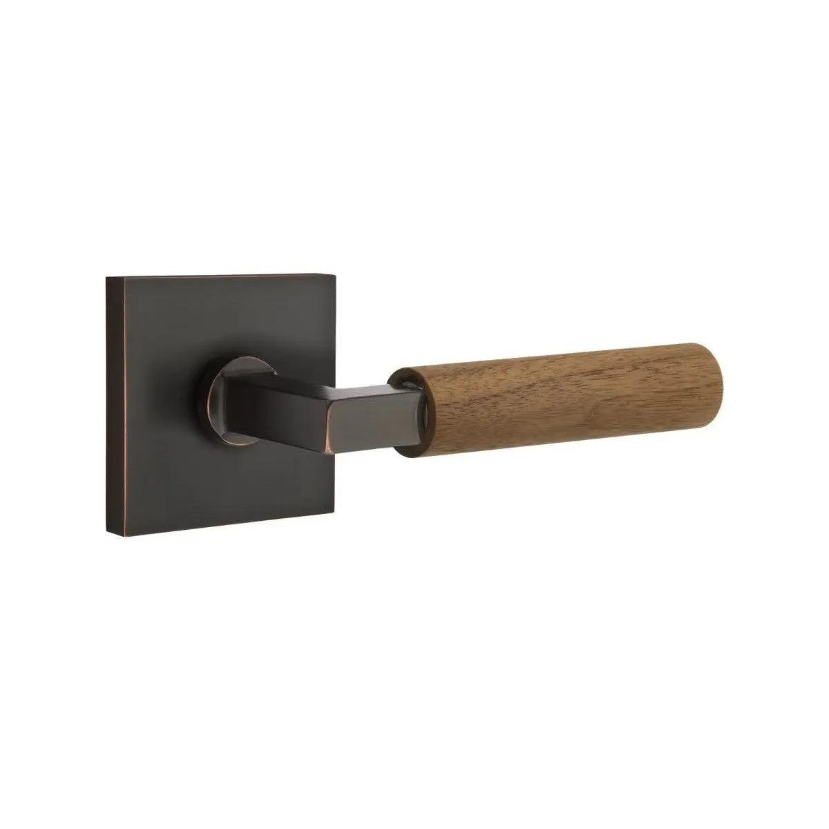 Emtek Select L-Square Dark Walnut Lever with Square Rosette Oil Rubbed Bronze