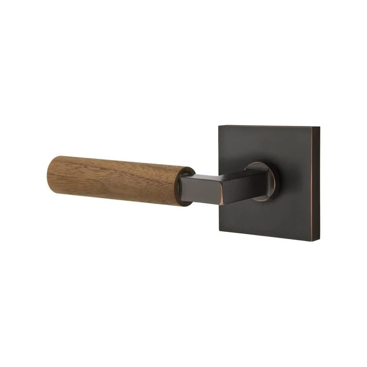 Emtek Select L-Square Dark Walnut Lever with Square Rosette Oil Rubbed Bronze