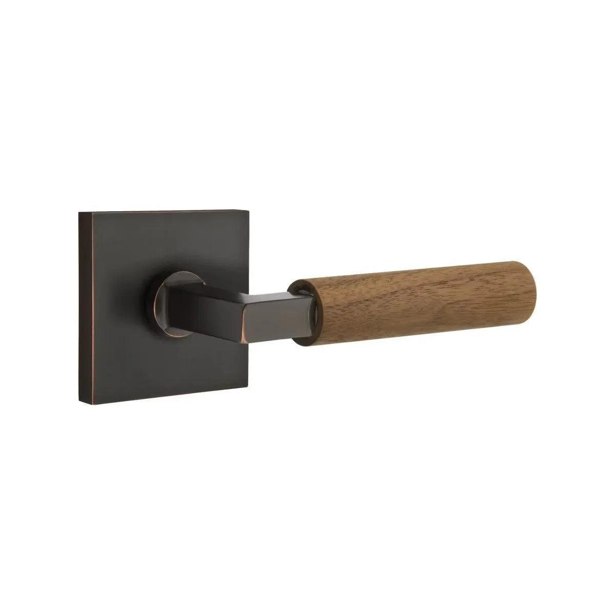 Emtek Select L-Square Dark Walnut Lever with Square Rosette Oil Rubbed Bronze