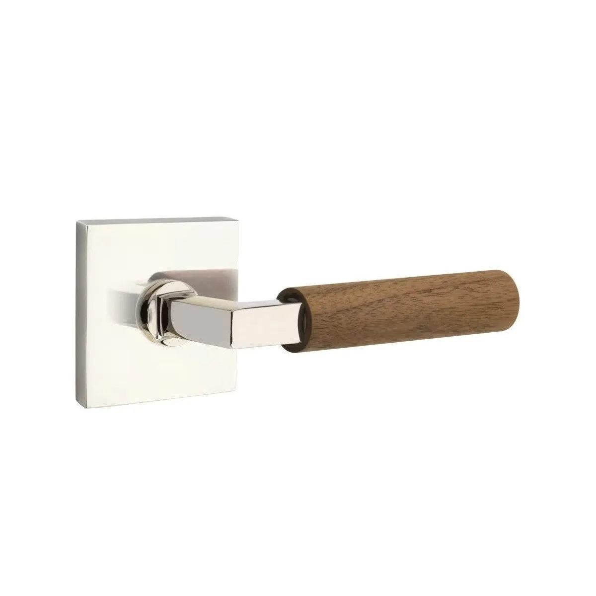 Emtek Select L-Square Dark Walnut Lever with Square Rosette Polished Nickel