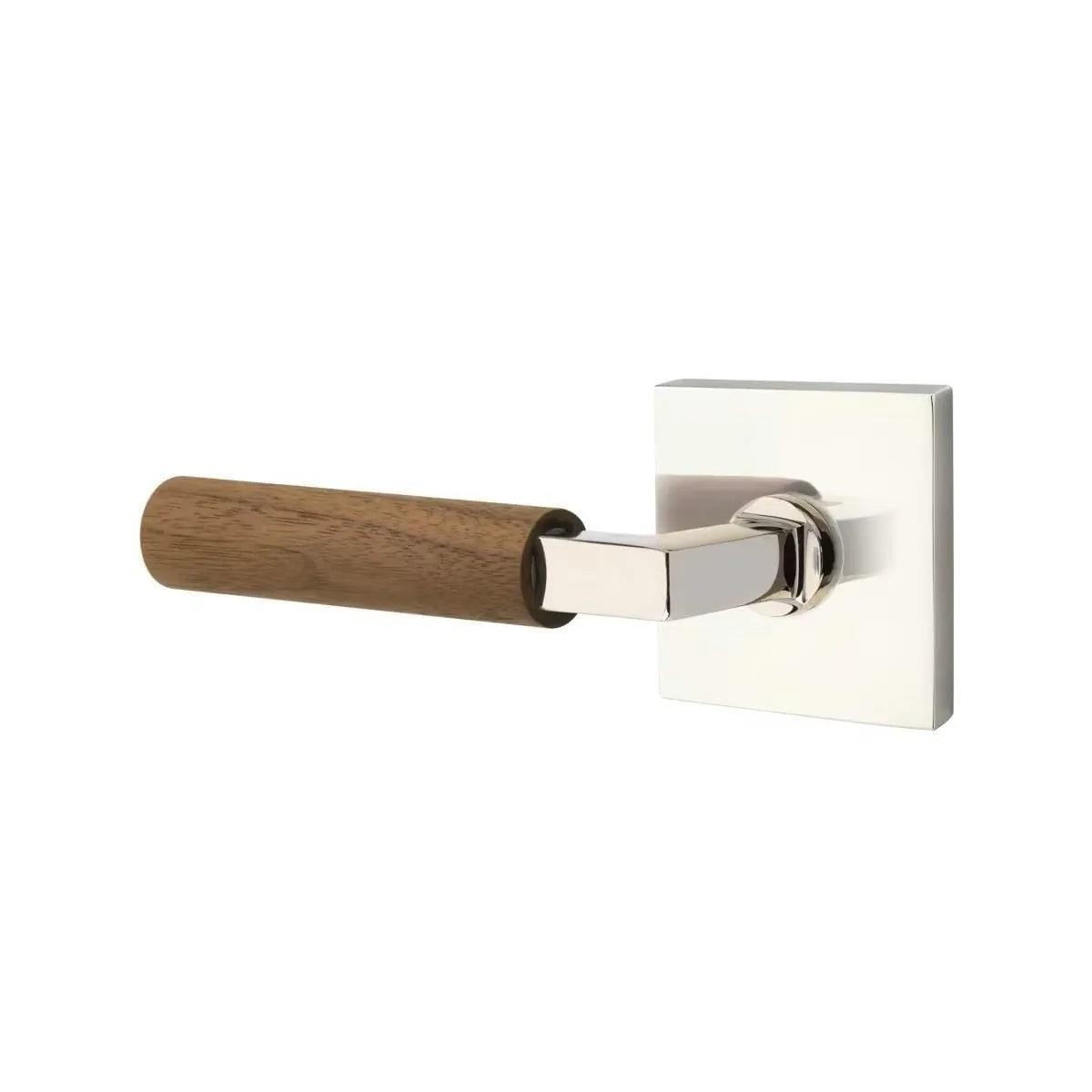Emtek Select L-Square Dark Walnut Lever with Square Rosette Polished Nickel