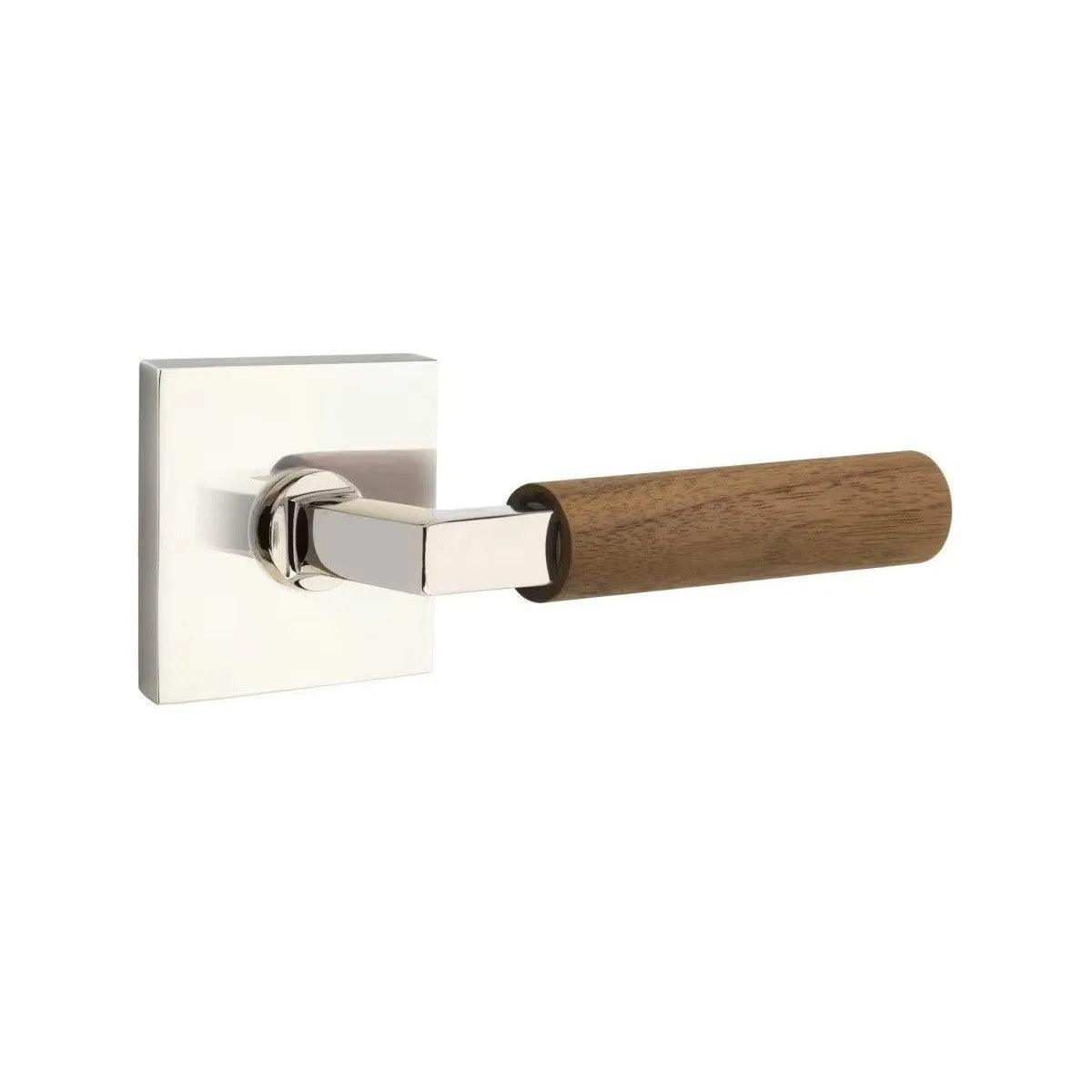 Emtek Select L-Square Dark Walnut Lever with Square Rosette Polished Nickel