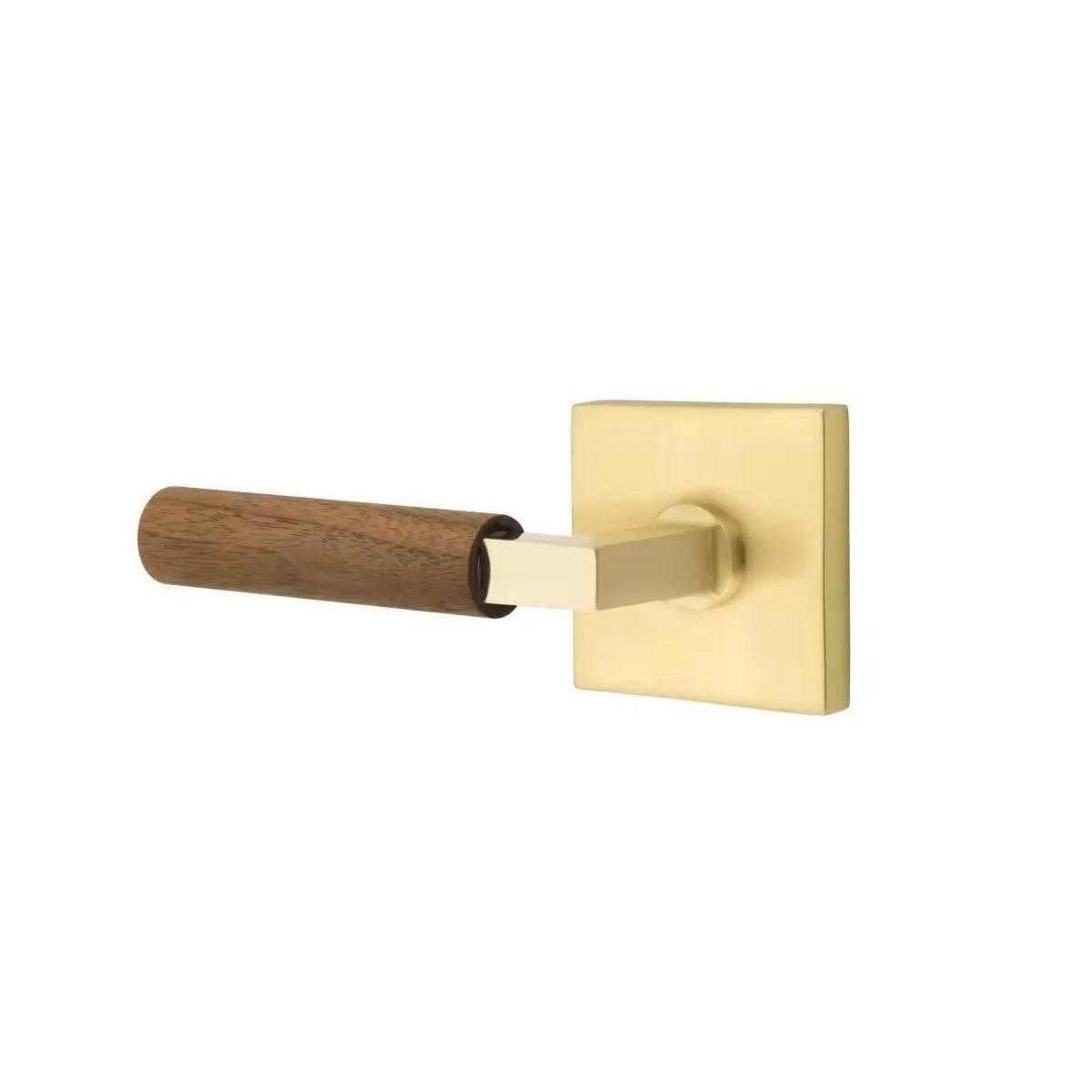 Emtek Select L-Square Dark Walnut Lever with Square Rosette Satin Brass