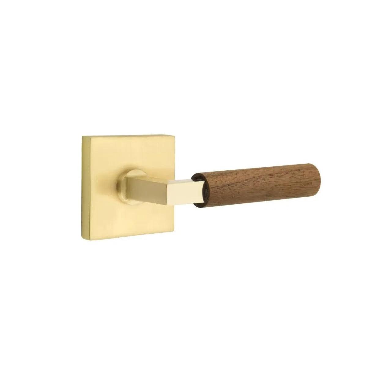 Emtek Select L-Square Dark Walnut Lever with Square Rosette Satin Brass