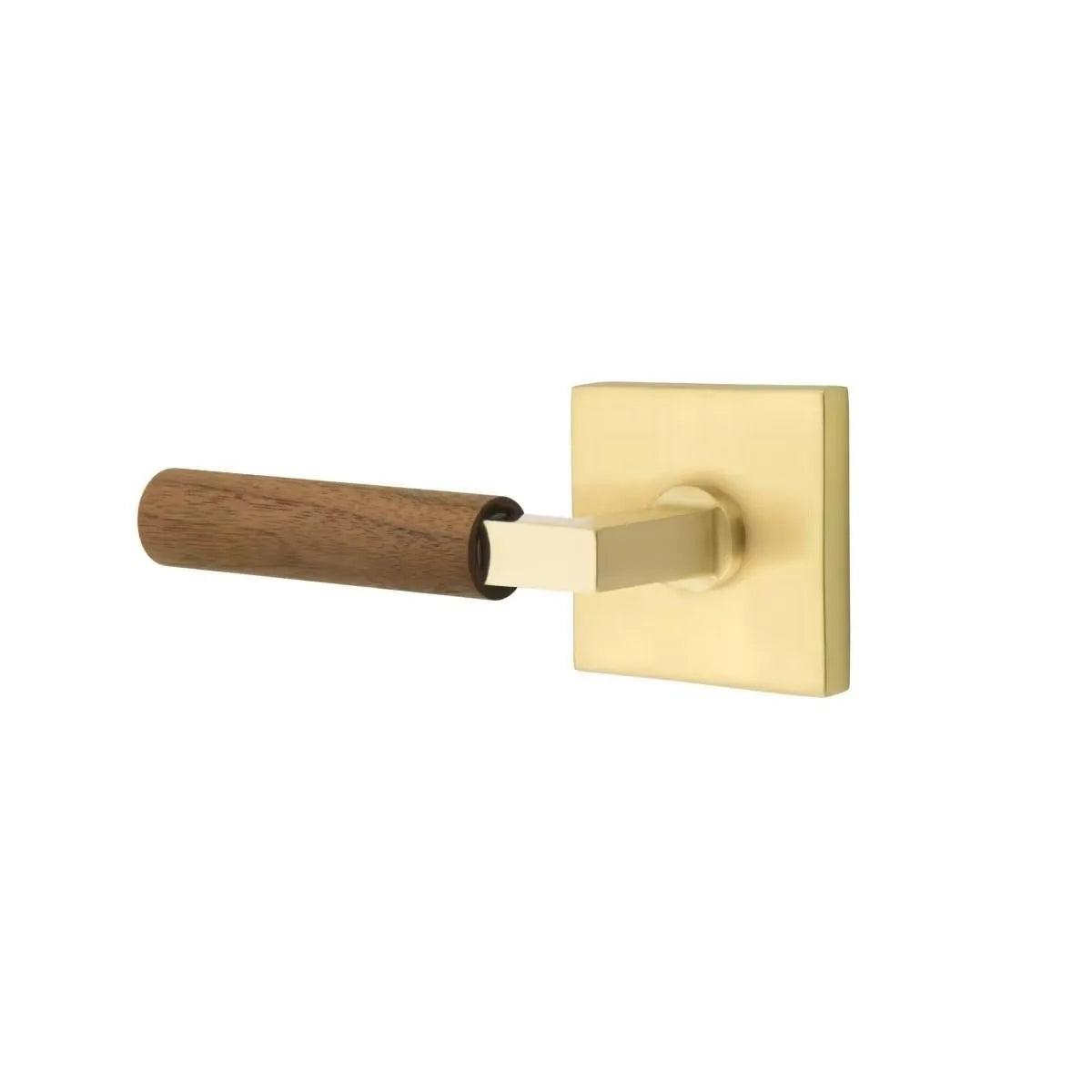 Emtek Select L-Square Dark Walnut Lever with Square Rosette Satin Brass