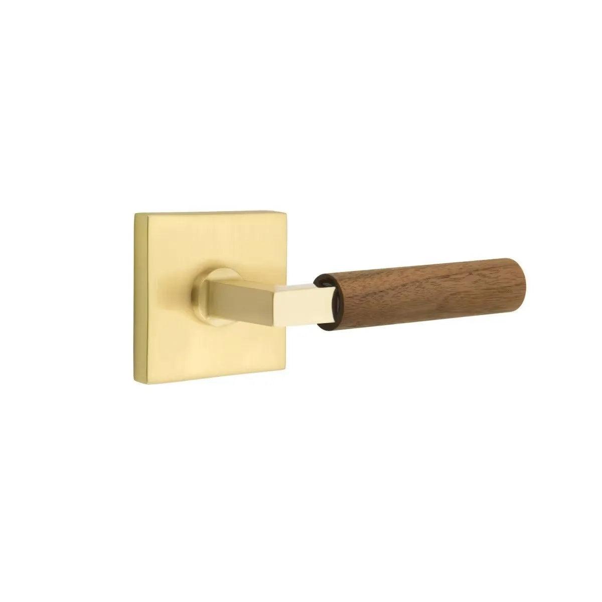 Emtek Select L-Square Dark Walnut Lever with Square Rosette Satin Brass