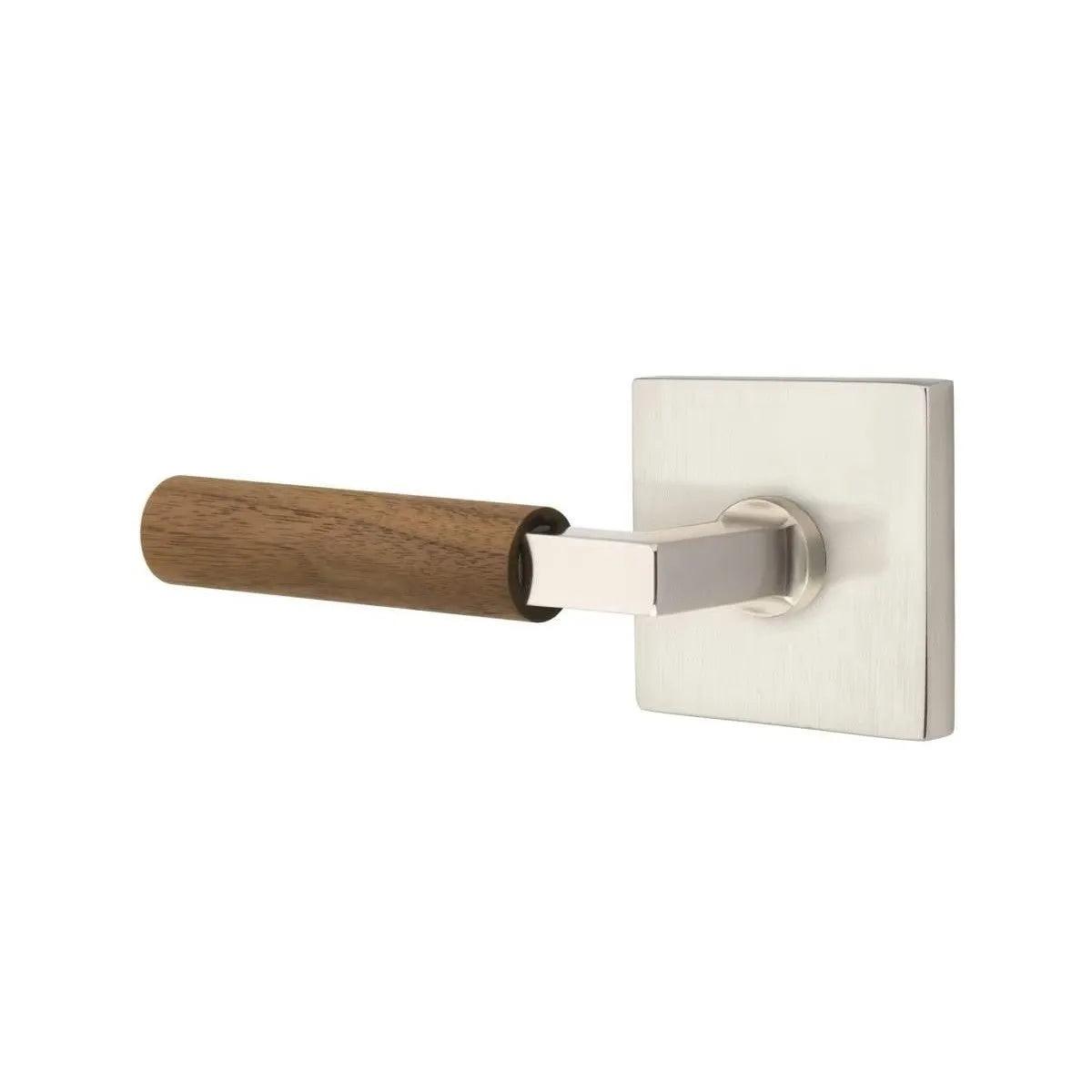 Emtek Select L-Square Dark Walnut Lever with Square Rosette Satin Nickel