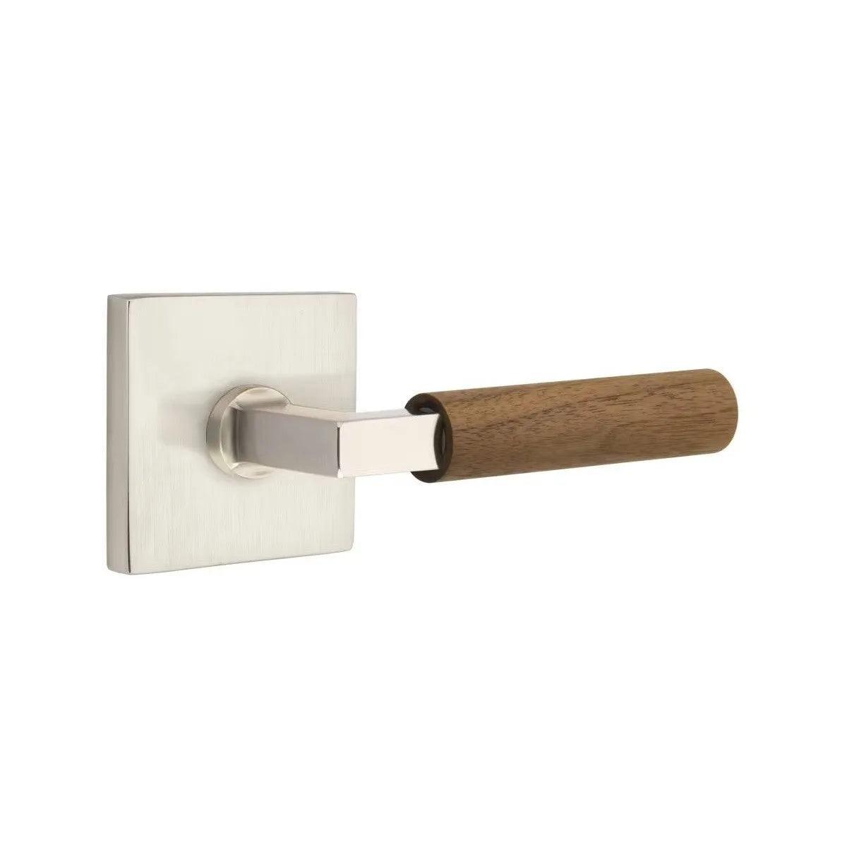 Emtek Select L-Square Dark Walnut Lever with Square Rosette Satin Nickel