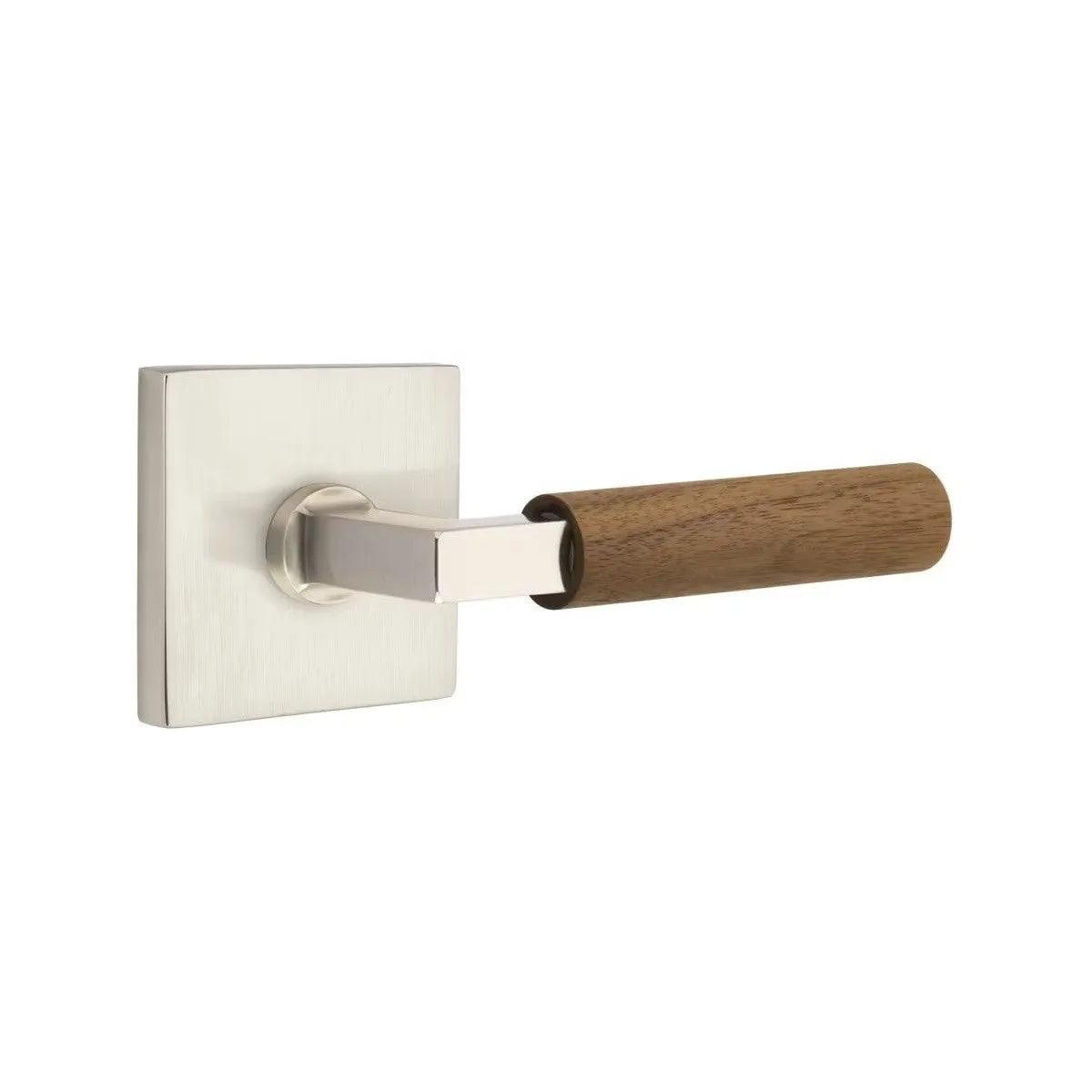 Emtek Select L-Square Dark Walnut Lever with Square Rosette Satin Nickel