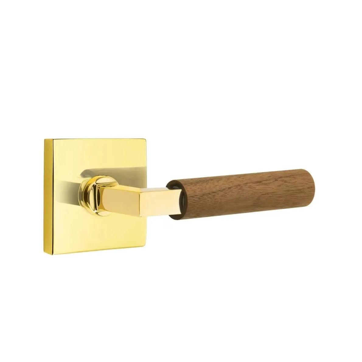 Emtek Select L-Square Dark Walnut Lever with Square Rosette Unlacquered Brass