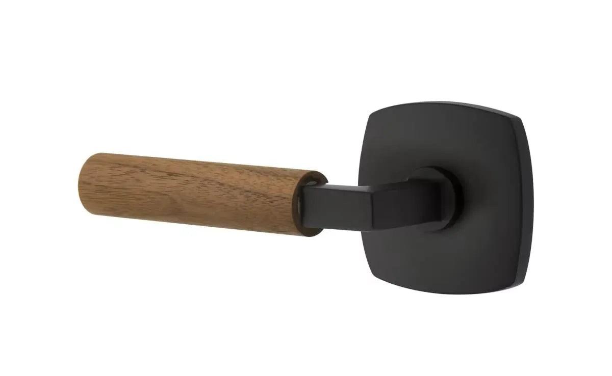 Emtek Select L-Square Dark Walnut Lever with Urban Modern Rosette Flat Black