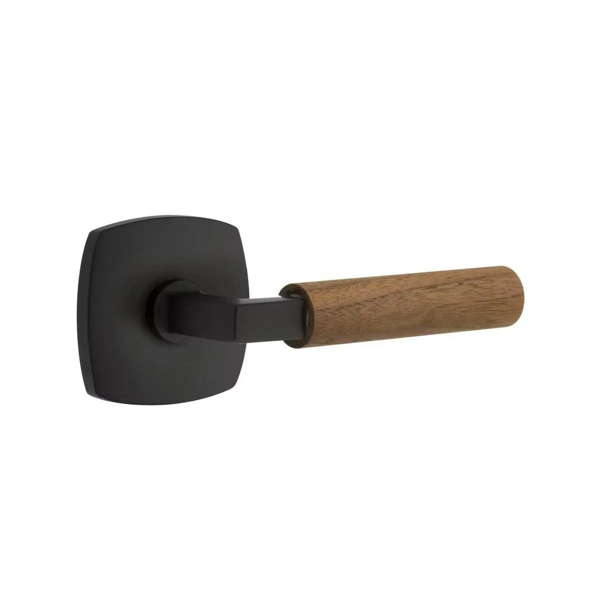 Emtek Select L-Square Dark Walnut Lever with Urban Modern Rosette Flat Black