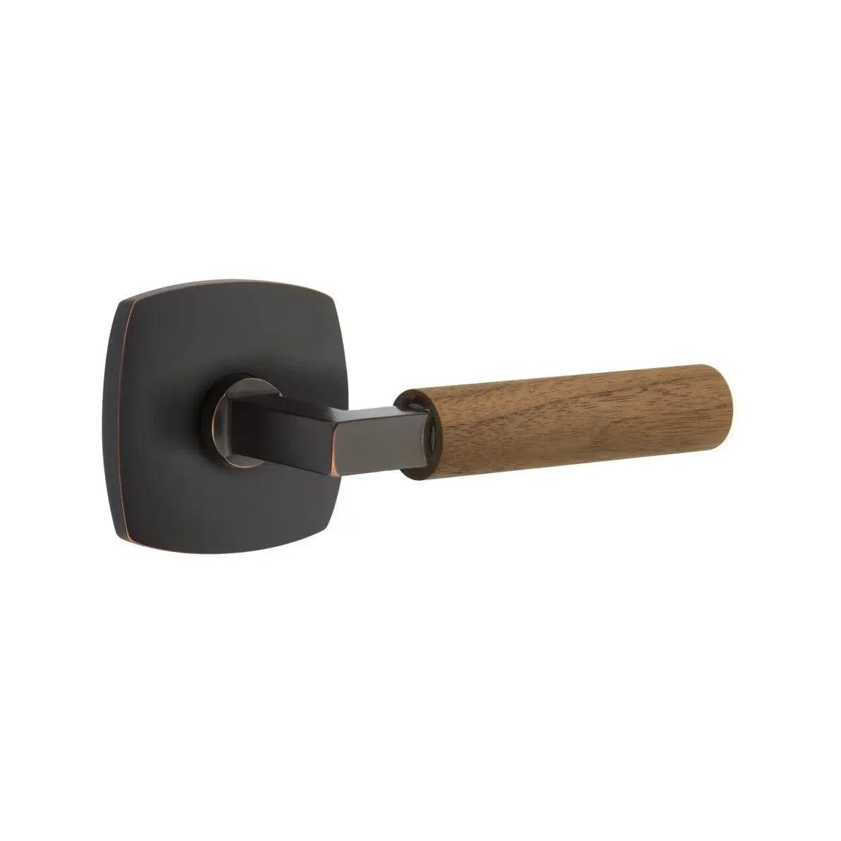 Emtek Select L-Square Dark Walnut Lever with Urban Modern Rosette Oil Rubbed Bronze