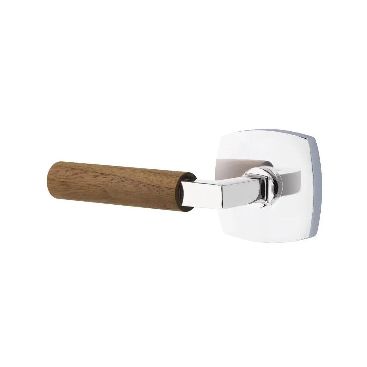 Emtek Select L-Square Dark Walnut Lever with Urban Modern Rosette Polished Chrome