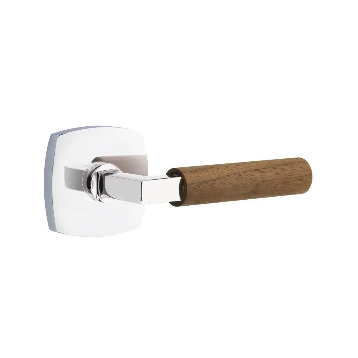 Emtek Select L-Square Dark Walnut Lever with Urban Modern Rosette Polished Chrome