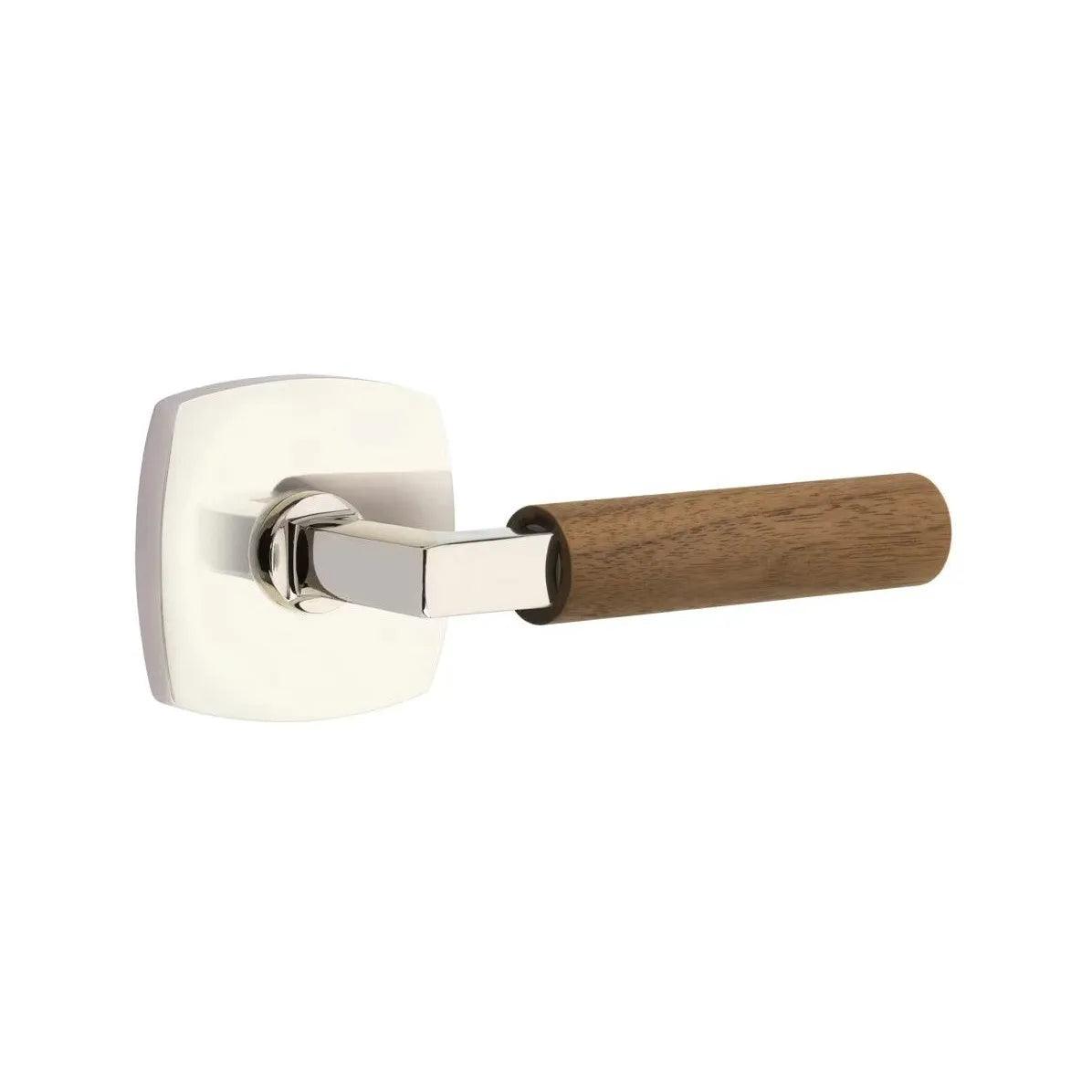 Emtek Select L-Square Dark Walnut Lever with Urban Modern Rosette Polished Nickel