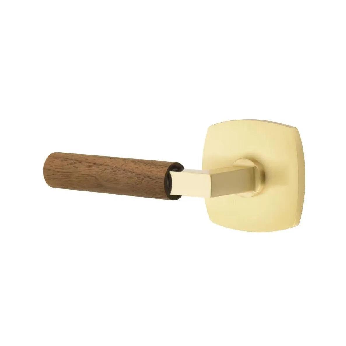Emtek Select L-Square Dark Walnut Lever with Urban Modern Rosette Satin Brass