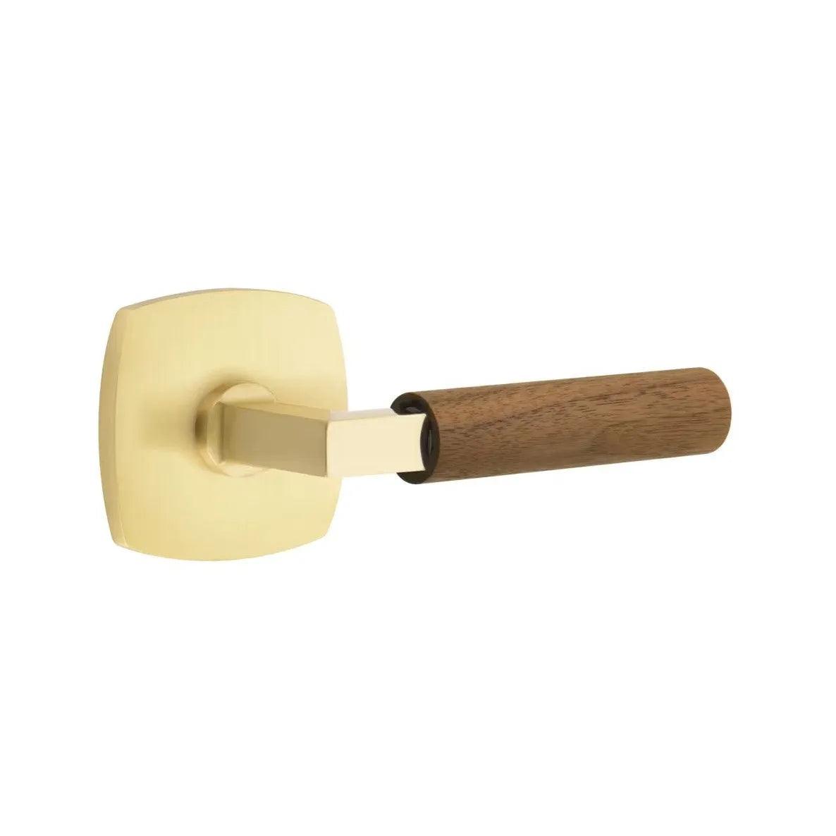 Emtek Select L-Square Dark Walnut Lever with Urban Modern Rosette Satin Brass