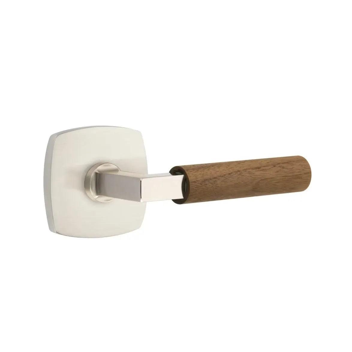 Emtek Select L-Square Dark Walnut Lever with Urban Modern Rosette Satin Nickel
