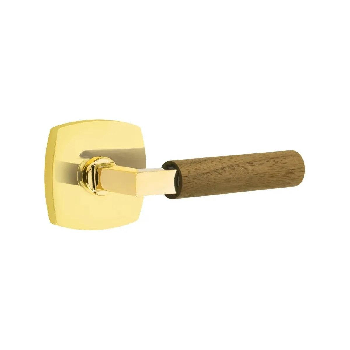 Emtek Select L-Square Dark Walnut Lever with Urban Modern Rosette Unlacquered Brass