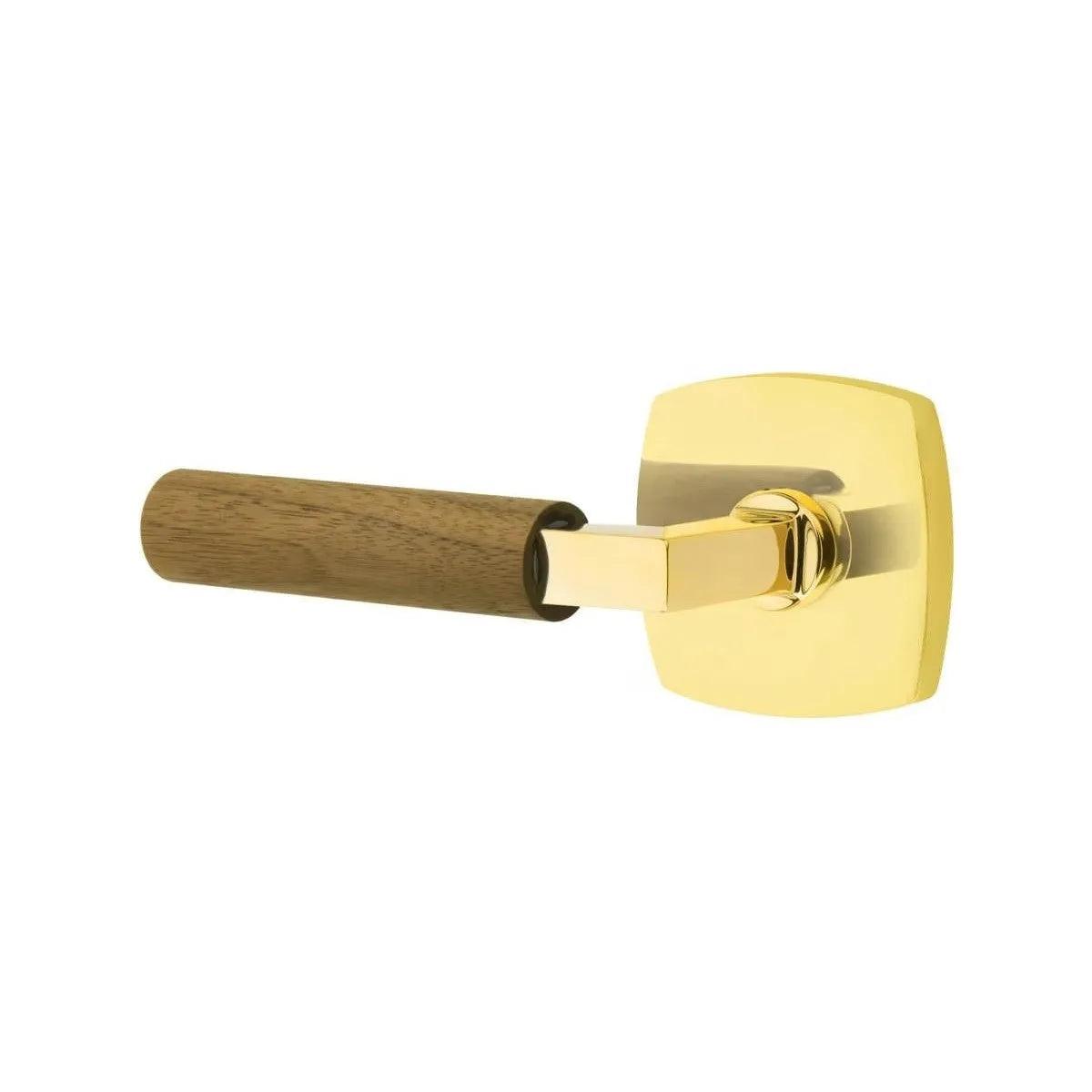 Emtek Select L-Square Dark Walnut Lever with Urban Modern Rosette Unlacquered Brass