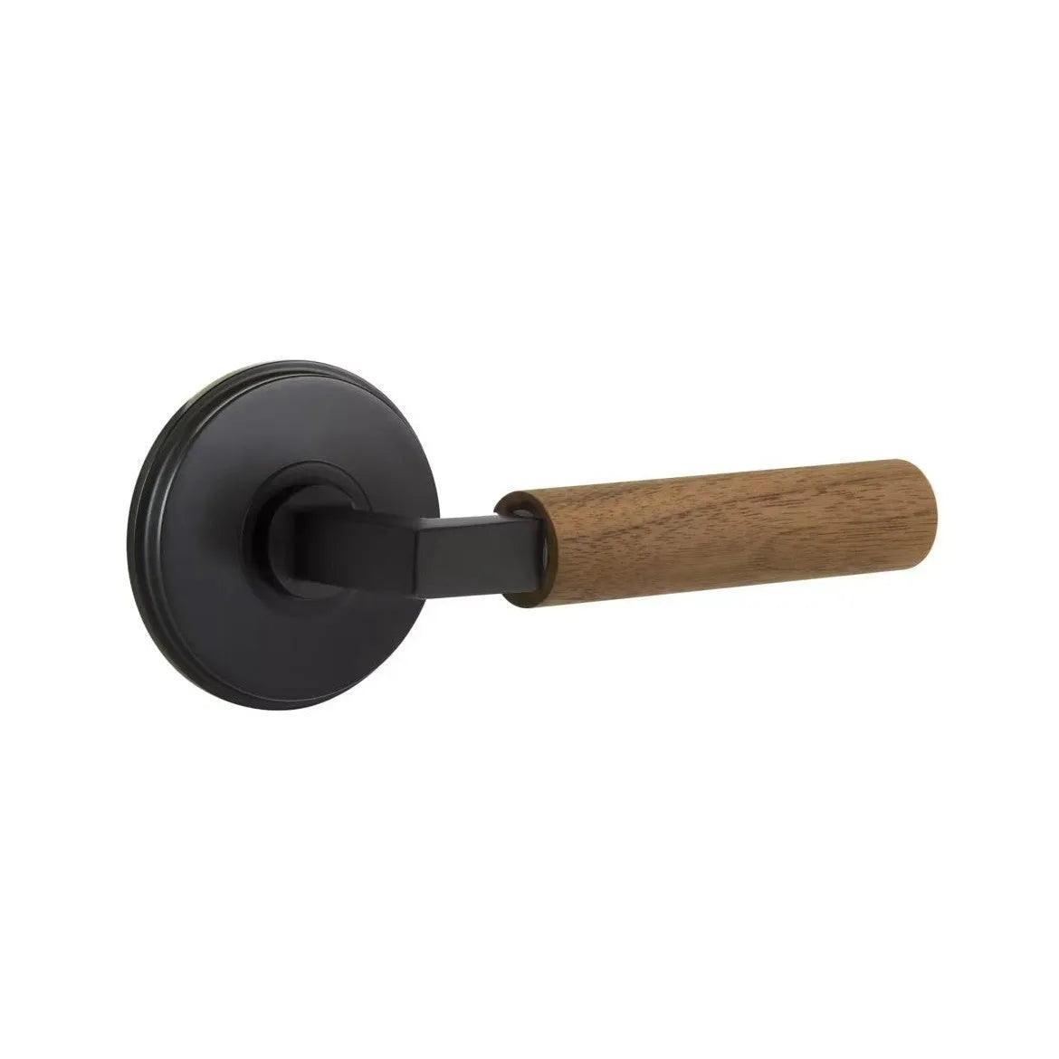 Emtek Select L-Square Dark Walnut Lever with Watford Rosette Flat Black