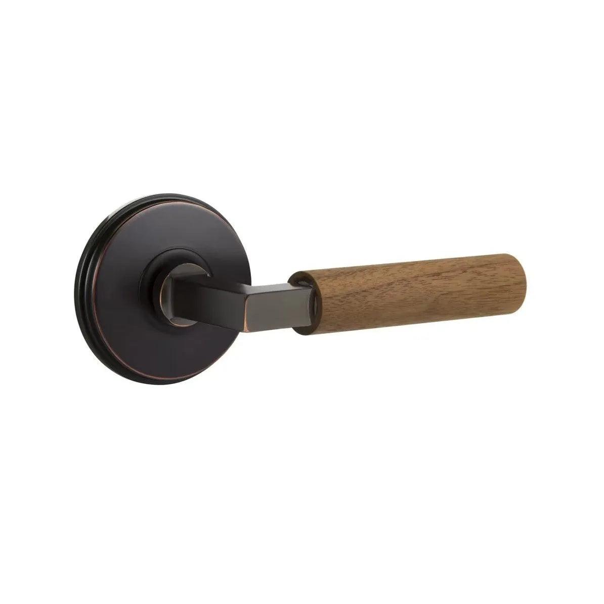Emtek Select L-Square Dark Walnut Lever with Watford Rosette Oil Rubbed Bronze