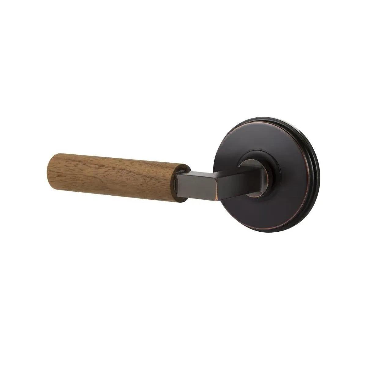 Emtek Select L-Square Dark Walnut Lever with Watford Rosette Oil Rubbed Bronze