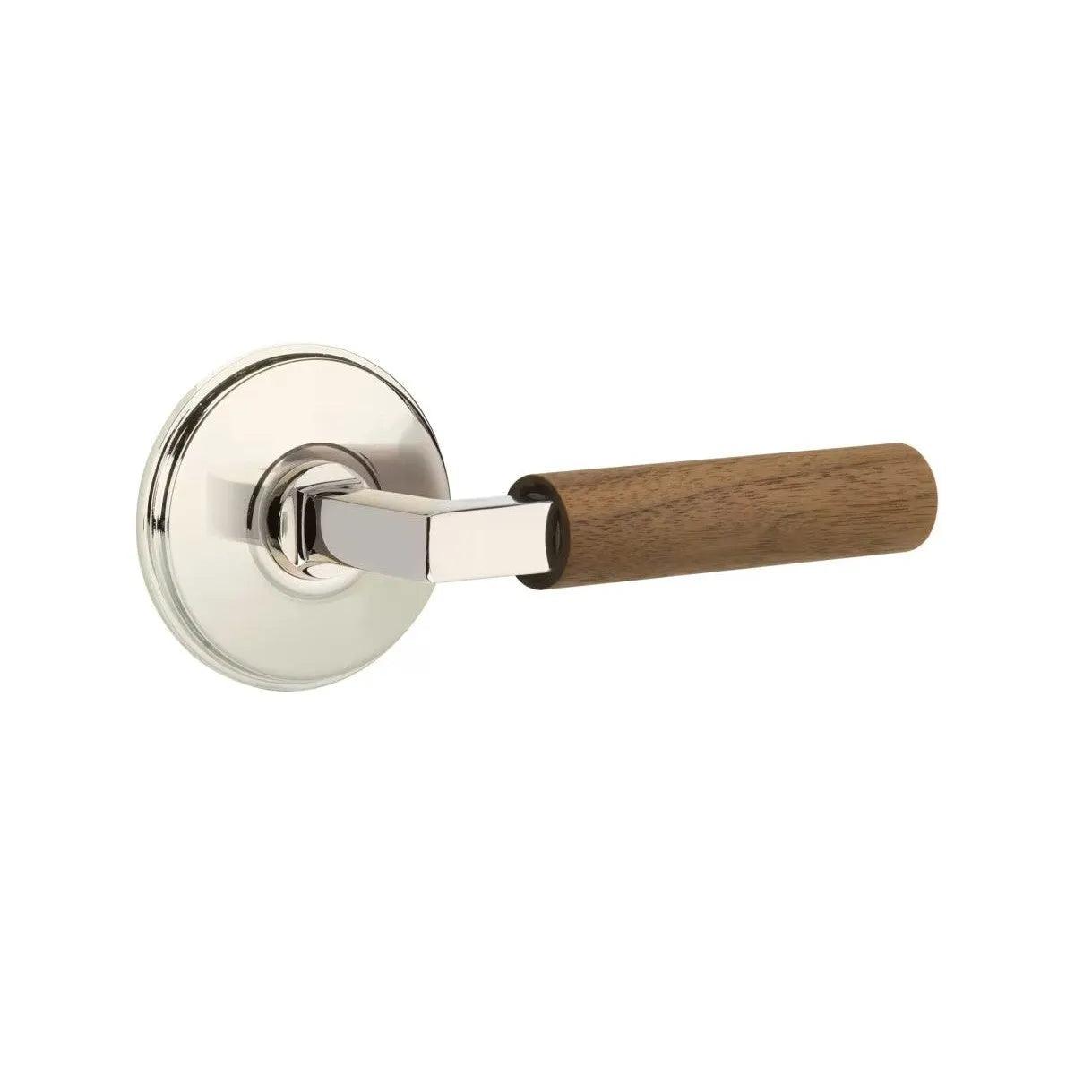 Emtek Select L-Square Dark Walnut Lever with Watford Rosette Polished Nickel