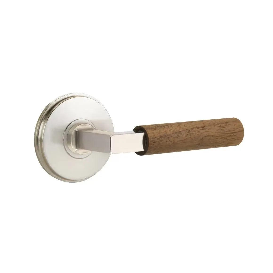 Emtek Select L-Square Dark Walnut Lever with Watford Rosette Satin Nickel