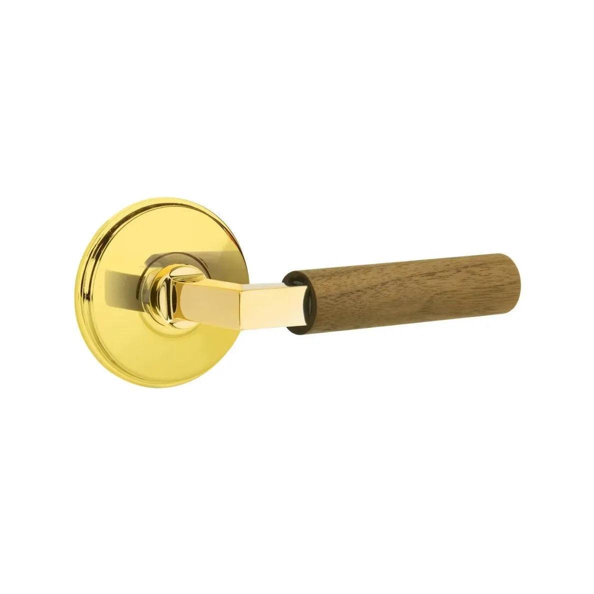 Emtek Select L-Square Dark Walnut Lever with Watford Rosette Unlacquered Brass
