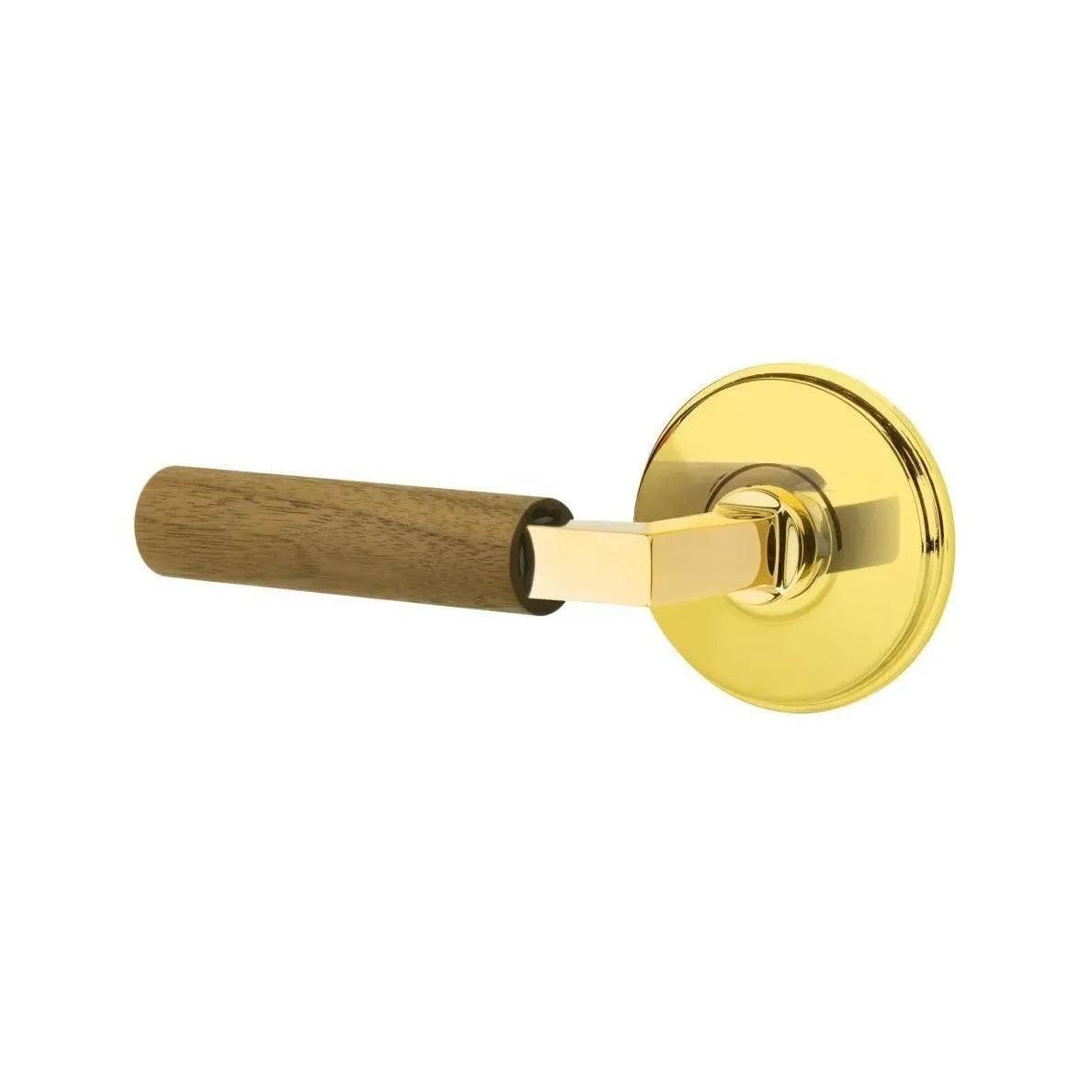 Emtek Select L-Square Dark Walnut Lever with Watford Rosette Unlacquered Brass