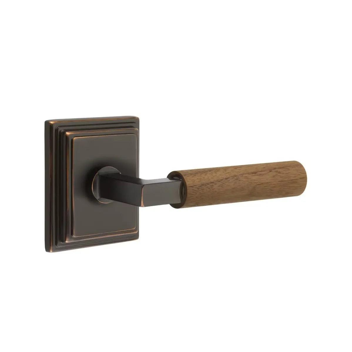 Emtek Select L-Square Dark Walnut Lever with Wilshire Rosette Oil Rubbed Bronze