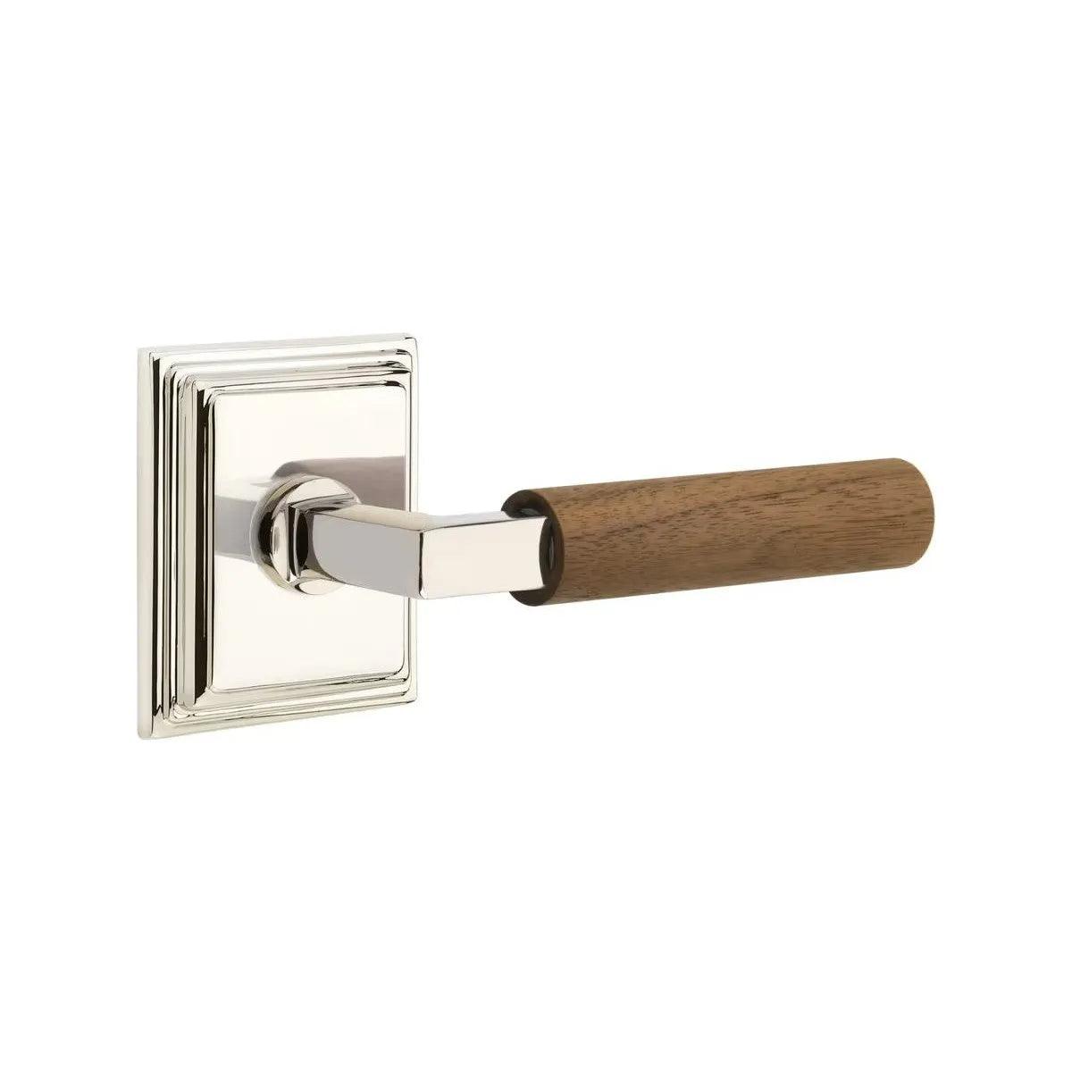 Emtek Select L-Square Dark Walnut Lever with Wilshire Rosette Polished Nickel