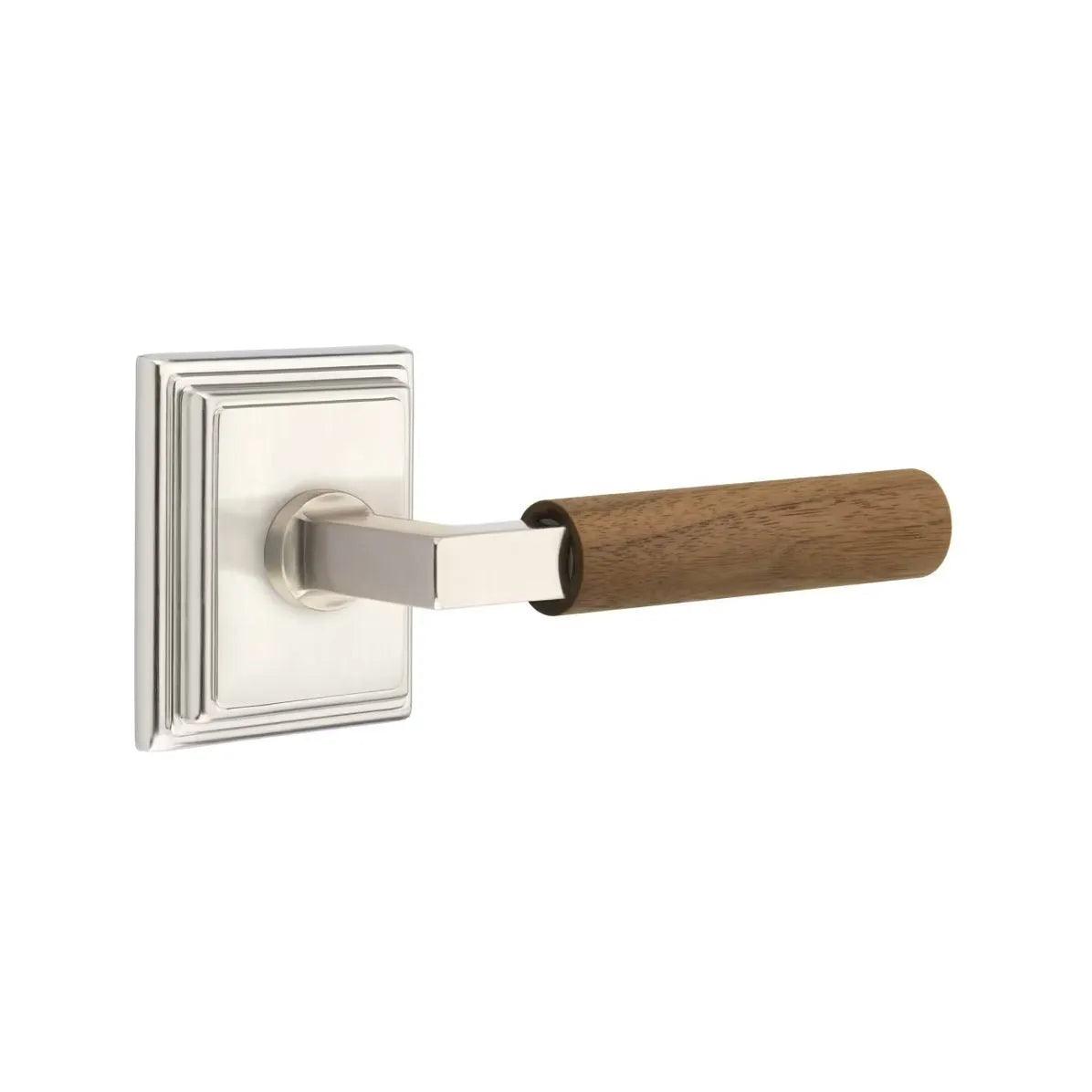 Emtek Select L-Square Dark Walnut Lever with Wilshire Rosette Satin Nickel