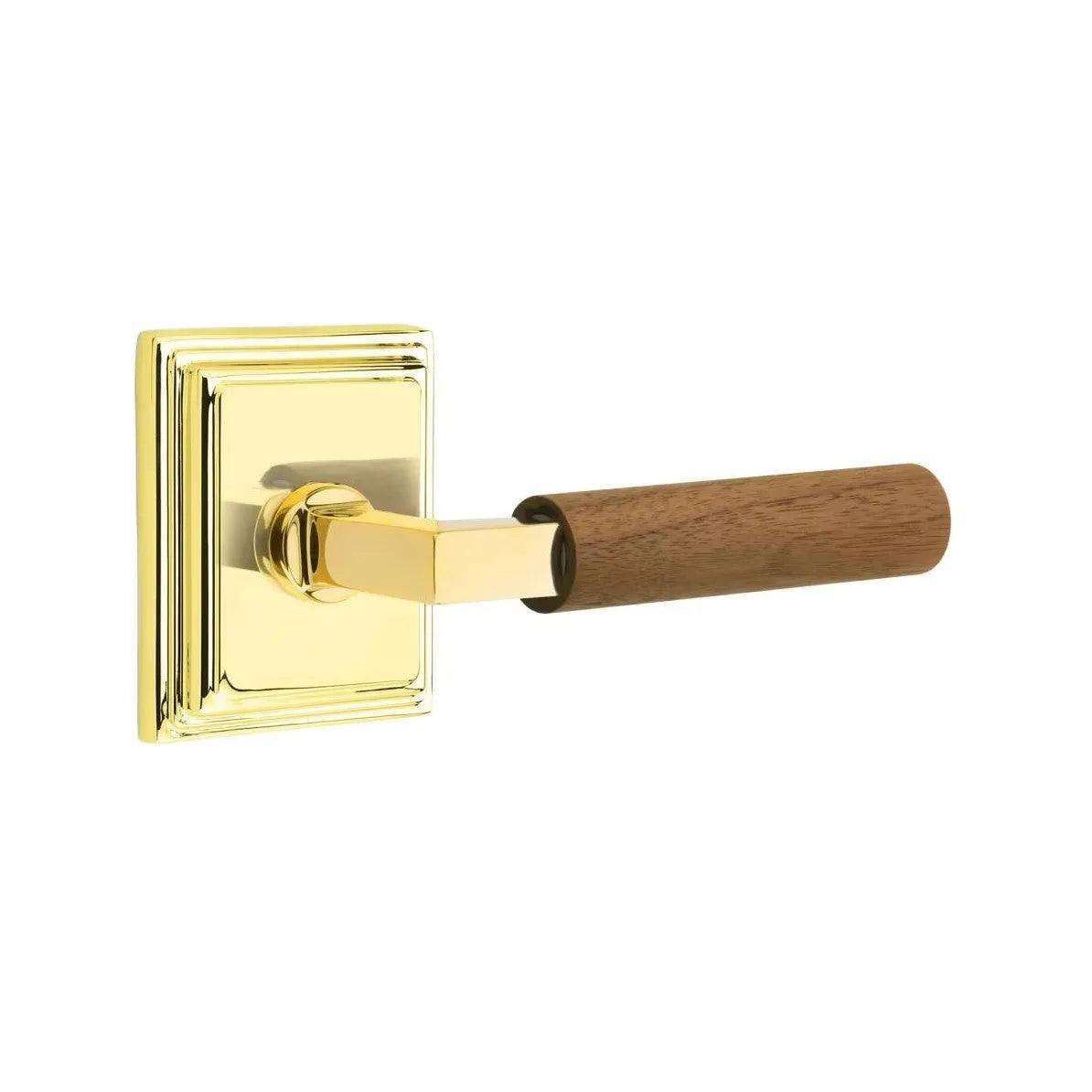 Emtek Select L-Square Dark Walnut Lever with Wilshire Rosette Unlacquered Brass