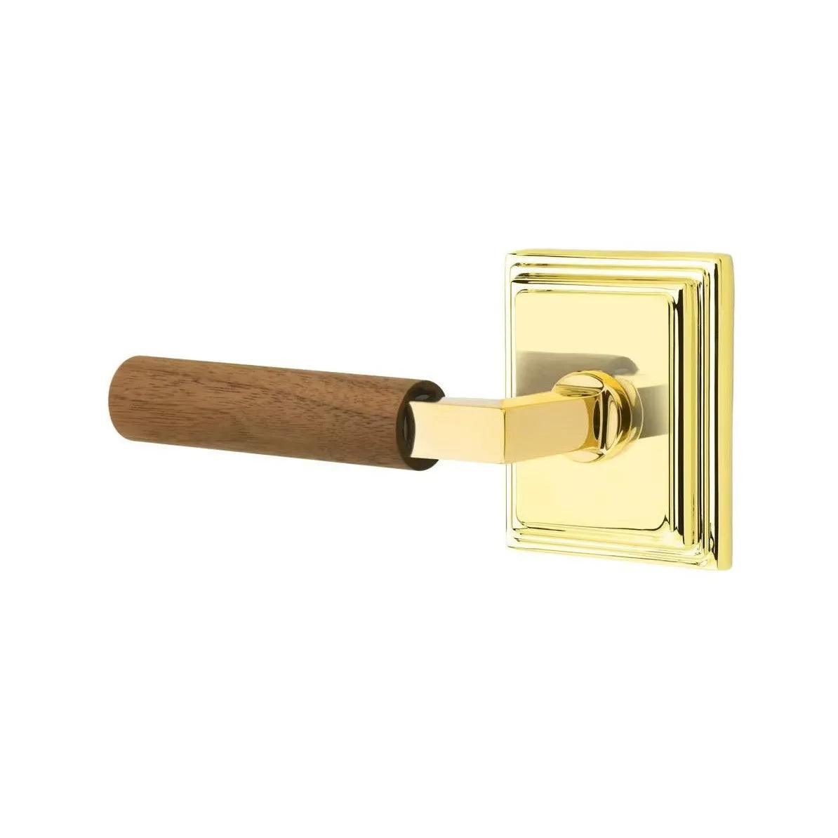 Emtek Select L-Square Dark Walnut Lever with Wilshire Rosette Unlacquered Brass