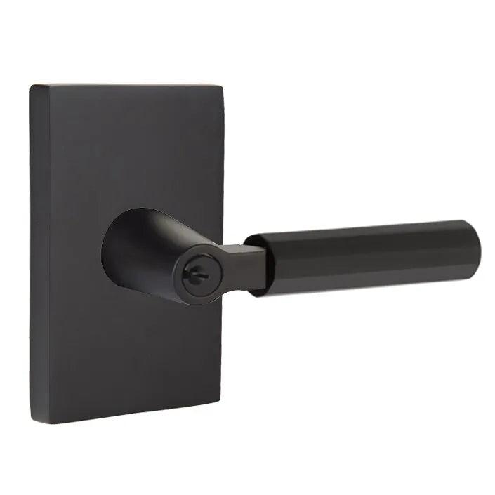 Emtek Select L-Square Faceted Lever with Modern Rectangular Rosette Flat Black