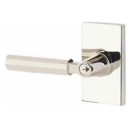 Emtek Select L-Square Faceted Lever with Modern Rectangular Rosette Lifetime Polished Nickel