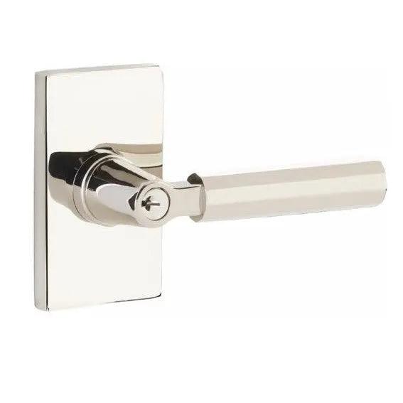 Emtek Select L-Square Faceted Lever with Modern Rectangular Rosette Lifetime Polished Nickel