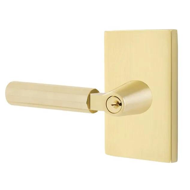 Emtek Select L-Square Faceted Lever with Modern Rectangular Rosette Satin Brass