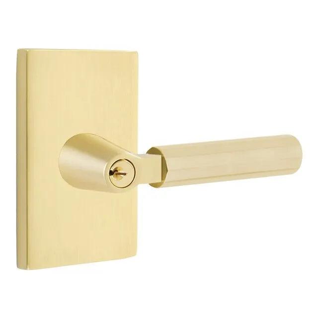 Emtek Select L-Square Faceted Lever with Modern Rectangular Rosette Satin Brass